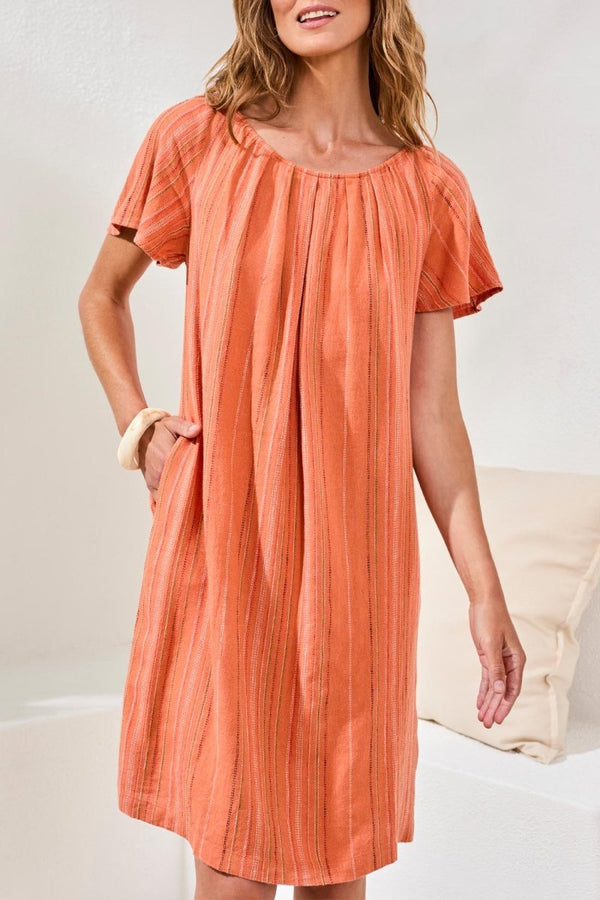 TRIBAL FLUTTER SLEEVE DRESS W/BACK LACE UP - dresses - TRIBAL