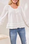 TRIBAL GAUZE BUTTON FRONT BALLOON SLEEVE BLOUSE - tops - TRIBAL