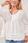 TRIBAL GAUZE BUTTON FRONT BALLOON SLEEVE BLOUSE - tops - TRIBAL