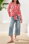 TRIBAL LONG SLEEVE PRINT BLOUSE WITH TYE FRONT - tops - TRIBAL