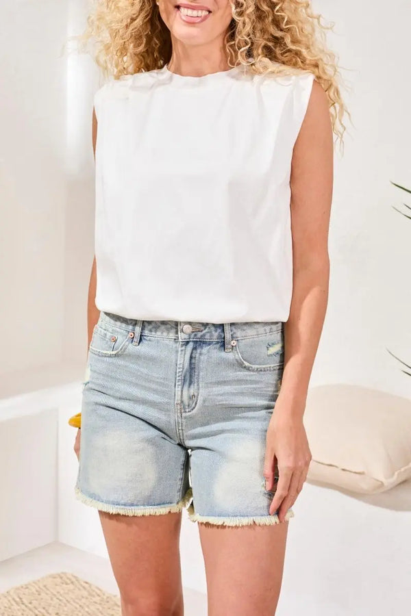 TRIBAL PADDED SHOULDER MUSCLE TEE - tops - TRIBAL
