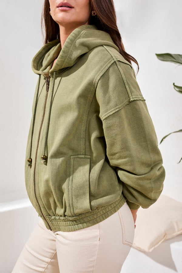 TRIBAL PUFF SLEEVE ZIP UP HOODY - tops - TRIBAL