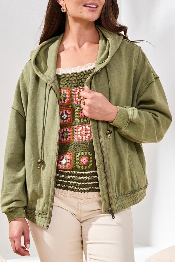 TRIBAL PUFF SLEEVE ZIP UP HOODY - tops - TRIBAL