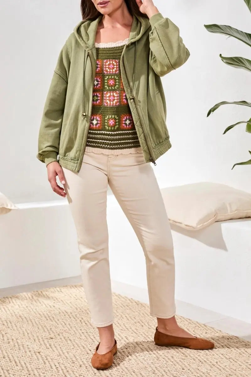 TRIBAL PUFF SLEEVE ZIP UP HOODY - tops - TRIBAL