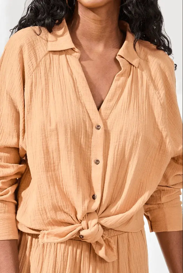 TRIBAL RAGLAN SLEEVE SHIRT W RAW EDGE HEM - tops - TRIBAL