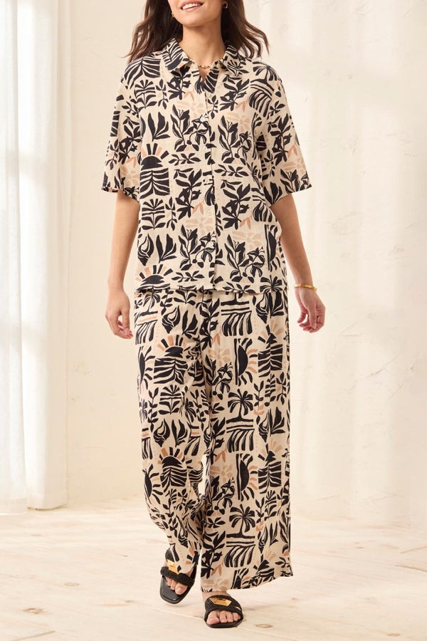 TRIBAL SS BUTTON FRONT CAMP SHIRT - tops - TRIBAL