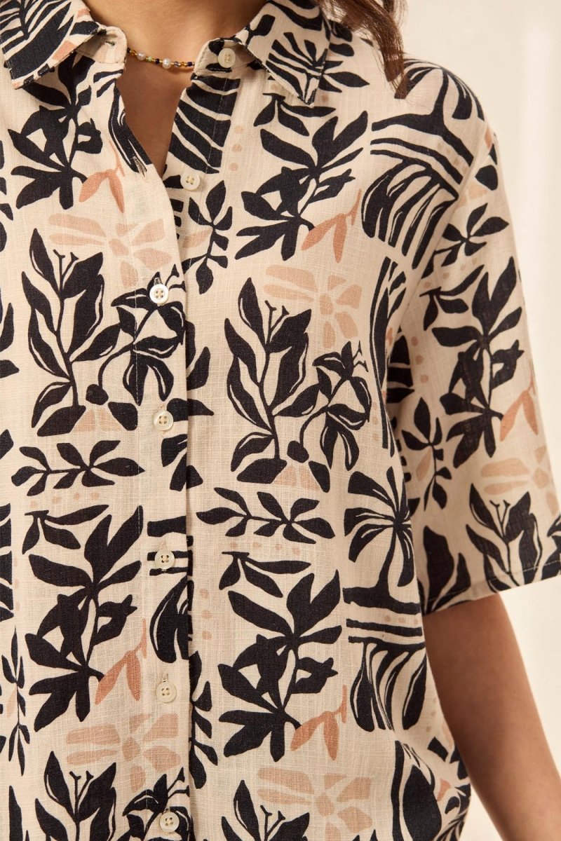 TRIBAL SS BUTTON FRONT CAMP SHIRT - tops - TRIBAL