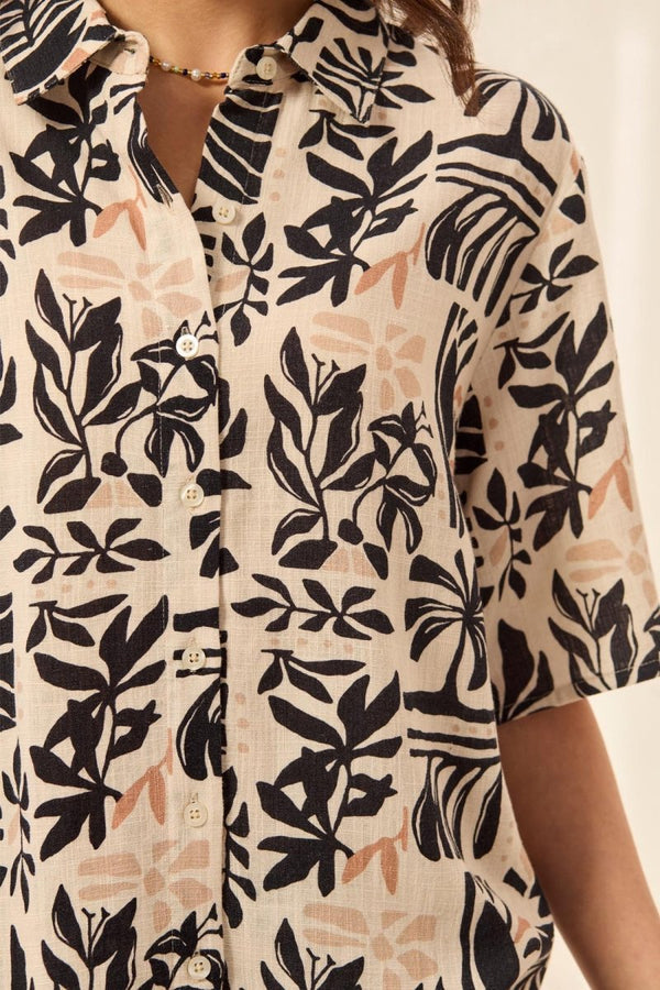 TRIBAL SS BUTTON FRONT CAMP SHIRT - tops - TRIBAL