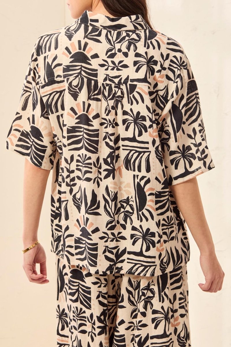 TRIBAL SS BUTTON FRONT CAMP SHIRT - tops - TRIBAL