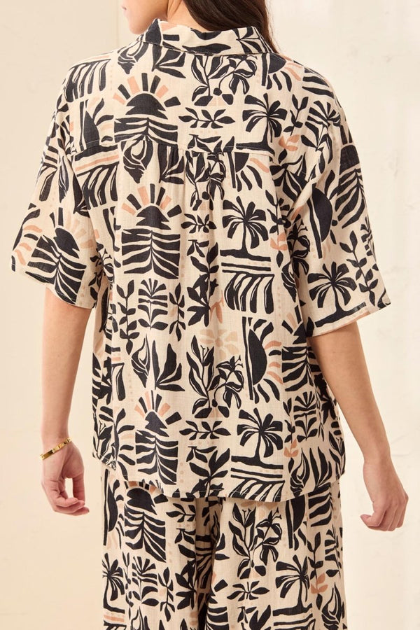 TRIBAL SS BUTTON FRONT CAMP SHIRT - tops - TRIBAL