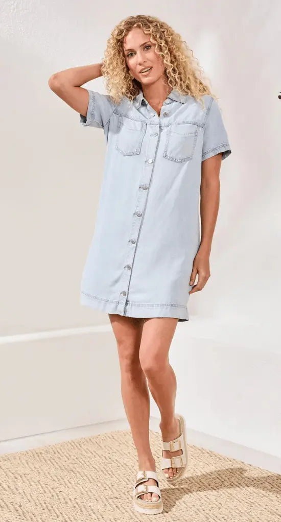TRIBAL TENCEL DENIM SHIRT DRESS - dresses - TRIBAL