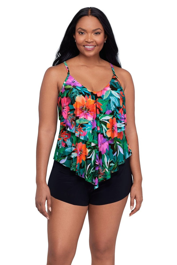 TRIMSHAPER PLUS LUSH PARADISE RONNIE TANKINI TOP - tankini tops - TRIMSHAPER