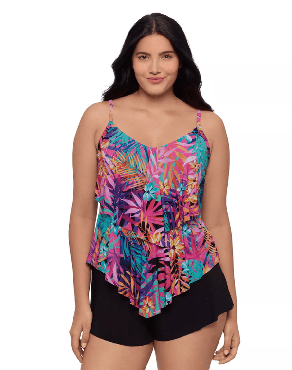 TRIMSHAPER PLUS SIZE CARIBBEAN PALM RONNIE TANKINI TOP - tankini tops - TRIMSHAPER
