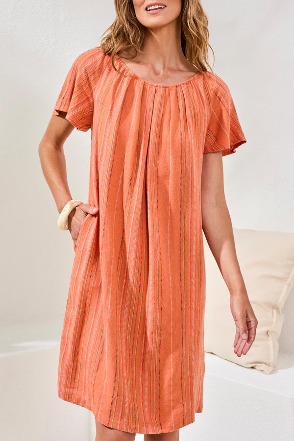 TRIBAL FLUTTER SLEEVE DRESS W/BACK LACE UP TRIBAL