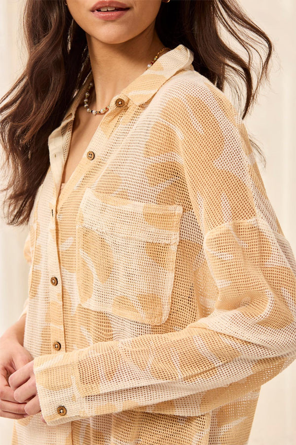TRIBAL COTTON MESH LS BUTTON UP SHIRT