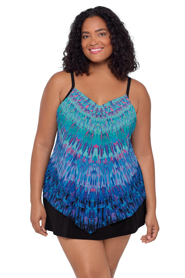 TRIMSHAPER PLUS SIZE GOING PLACES HANK TANKINI TOP