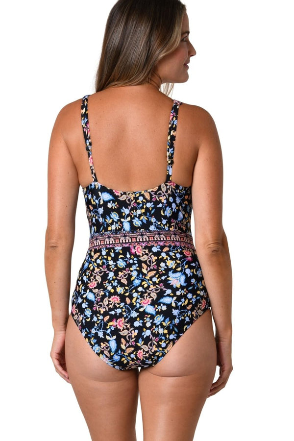 JANTZEN BUDDING BORDER PLUNGE ONE PIECE - Swimwear - JANTZEN SWIMWEAR