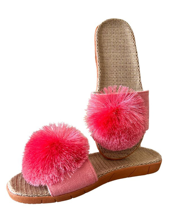 LADIES FASHION NOVELTY POM POM SLIDE SANDALS - FOOTWEAR - BYCHANCE