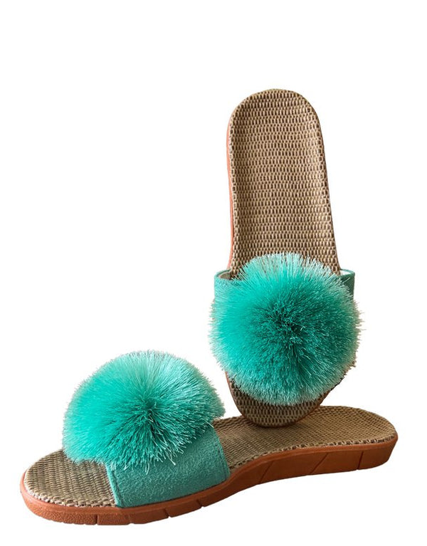 LADIES FASHION NOVELTY POM POM SLIDE SANDALS - FOOTWEAR - BYCHANCE