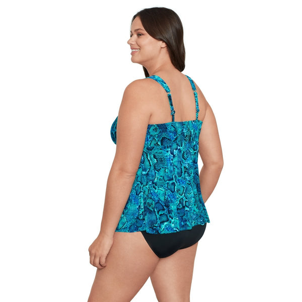 TRIMSHAPER PLUS SIZE LILY TANKINI - OCEAN SERPENT PRINT - tankini tops - TRIMSHAPER