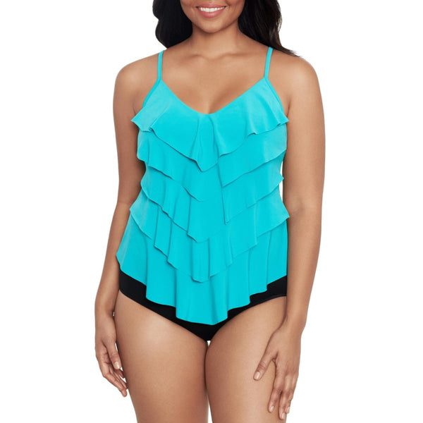 TRIMSHAPER SOLID RACHEL LAYERED TANKINI - Swimwear - TRIMSHAPER